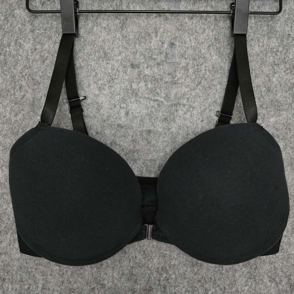 Bebe Bra 38C Black Padded Sports Bra Front Closure Convertible to Racerback